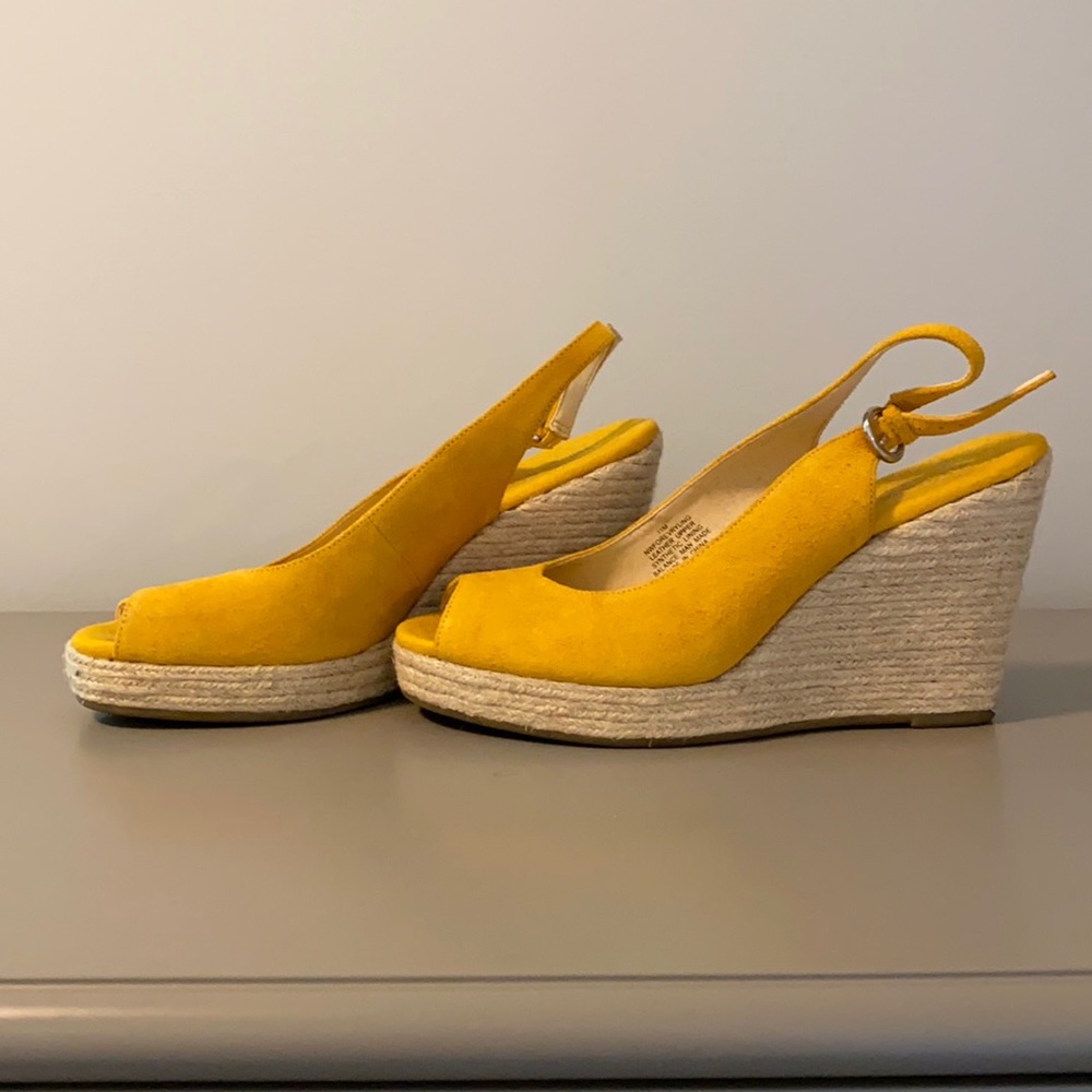 Yellow suede wedges